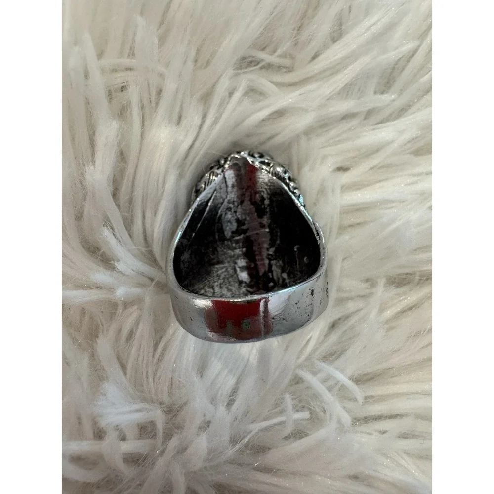 Mythological Face Heavy Statement Ring Silver Tone Biker Gothic Size 11.5-12